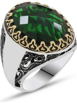 Inure Jewelry Gümüş Yeşil Zirkon Taşlı Erkek Yüzük