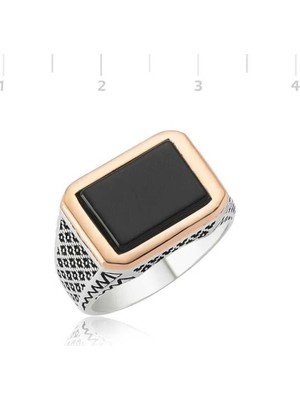 Inure Jewelry Gümüş Siyah Taşlı Erkek Yüzük