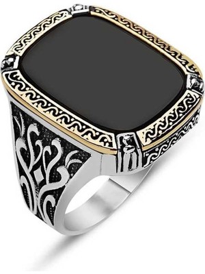 Inure Jewelry Gümüş Siyah Taşlı Erkek Yüzük