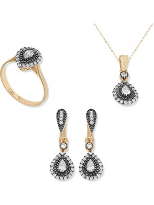 Inure Jewelry Gümüş Elmas Montür Damla Bayan Set