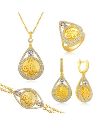 Inure Jewelry Gümüş Damla Çerçeveli Tuğra Set
