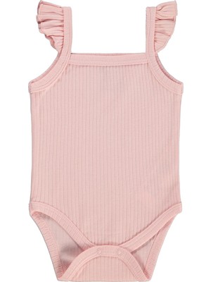 Albimini Askılı Fırfırlı 0-18 Ay Çıtçıtlı Badi - Pembe