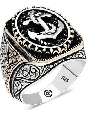 Inure Jewelry Gümüş Deniz Çapası Oval Erkek Yüzük