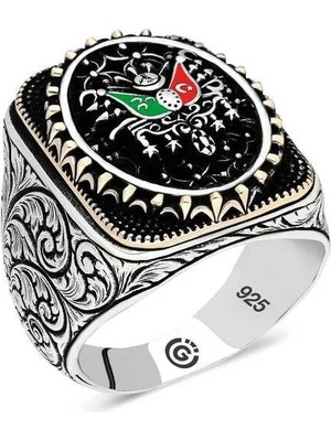 Inure Jewelry Gümüş Osmanlı Arması Oval Erkek Yüzük