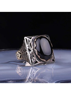 Inure Jewelry ​gümüş Siyah Zirkon Taşlı Kare Erkek Yüzük