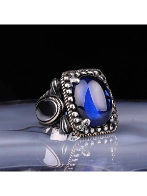 Inure Jewelry Gümüş Lacivert Zirkon Taşlı Kare Erkek Yüzük