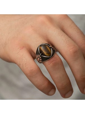Inure Jewelry Gümüş Kaplangözü Taşlı Işlemeli Erkek Yüzük