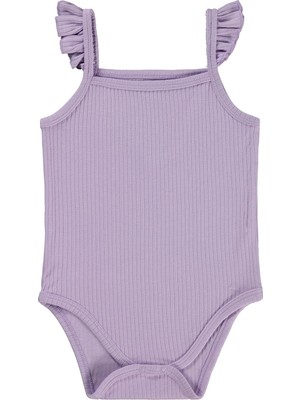 Albimini Askılı Fırfırlı 0-18 Ay Çıtçıtlı Badi - Lila