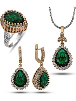 Inure Jewelry Gümüş Zümrüt Taşlı Hürrem Kadın Set