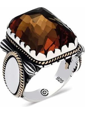 Inure Jewelry ​gümüş Zirkon Akik Taşlı Kare Erkek Yüzük