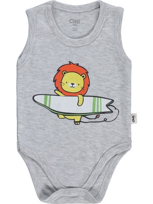 Civil Baby Aslan Baskılı 3-36 Ay Çıtçıtlı Badi - Gri