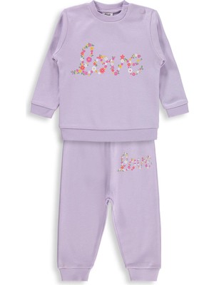 Civil Baby Çiçek Love Baskılı 6-18 Ay Takım - Lila