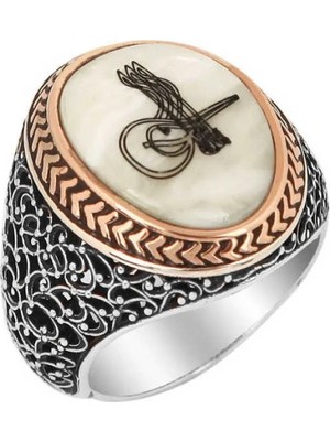 Inure Jewelry Gümüş Sedef Üzeri Tuğralı Erkek Yüzük