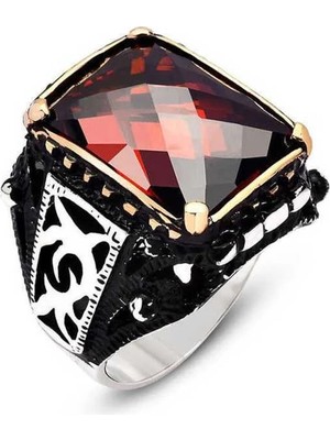 Inure Jewelry Gümüş Kırmızı Zirkon Taşlı Erkek Yüzük
