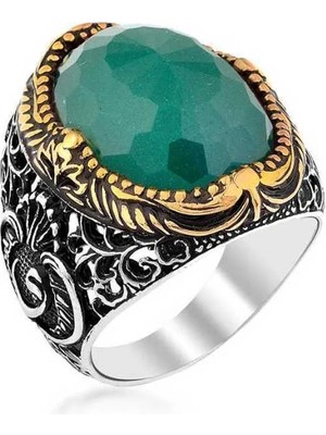 Inure Jewelry Gümüş Yeşil Zirkon Taşlı Erkek Yüzük