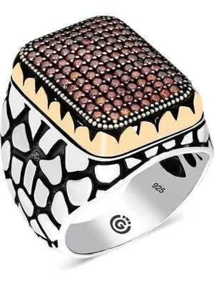 Inure Jewelry Gümüş Kırmızı Zirkon Taşlı Kare Erkek Yüzük