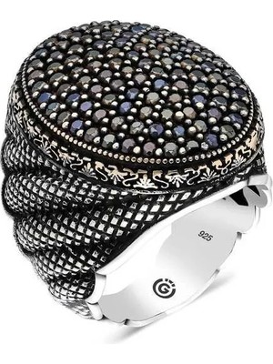 Inure Jewelry Gümüş Siyah Zirkon Taşlı Oval Erkek Yüzük