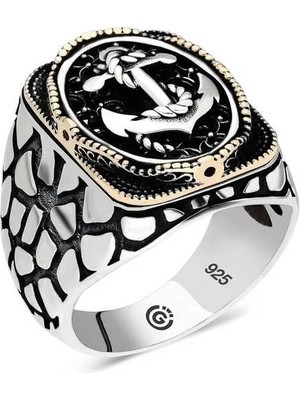 Inure Jewelry Gümüş Deniz Çapası Oval Erkek Yüzük