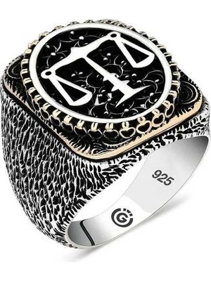 Inure Jewelry Gümüş Adalet Terazisi Oval Erkek Yüzük