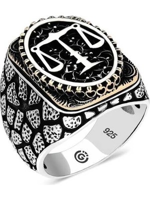 Inure Jewelry Gümüş Adalet Terazisi Oval Erkek Yüzük