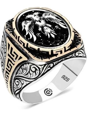 Inure Jewelry Gümüş Çift Başlı Kartal Oval Erkek Yüzük