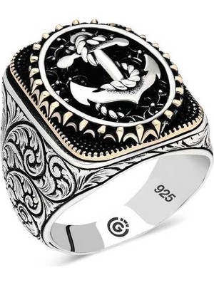 Inure Jewelry Gümüş Deniz Çapası Oval Erkek Yüzük