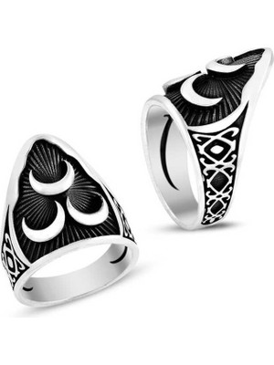 Inure Jewelry Gümüş  Üç Hilal Başparmak Erkek Yüzük