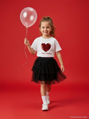 Civil Girls Kalpli 4-9 Yaş Tişört - Kırık Beyaz