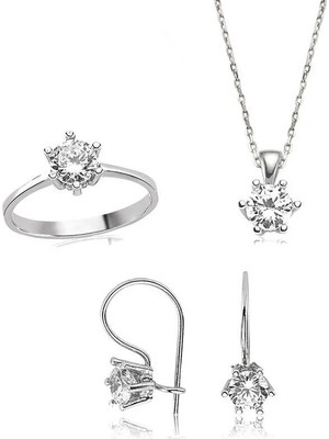 Inure Jewelry Gümüş Tek Taş Bayan Set