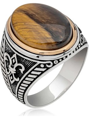Inure Jewelry Gümüş Kaplangözü Taşlı Oval Erkek Yüzük