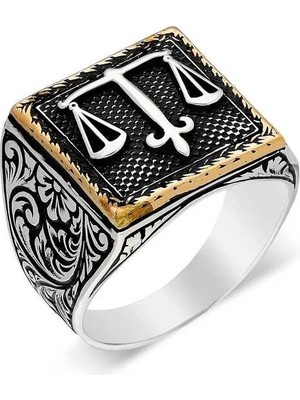 Inure Jewelry Gümüş Adalet Terazisi Erkek Yüzük