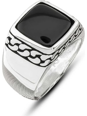 Inure Jewelry ​gümüş Oniks Taşlı Desenli Erkek Yüzük