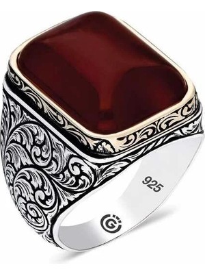 Inure Jewelry ​gümüş Zirkon Koyu Bordo  Taşlı Kare Erkek Yüzük