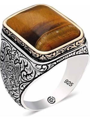 Inure Jewelry ​gümüş Kaplangözü Taşlı Kare Erkek Yüzük