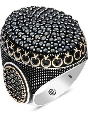Inure Jewelry Gümüş Siyah Zirkon Taşlı Oval Erkek Yüzük