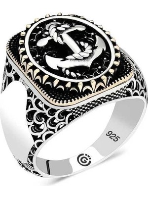 Inure Jewelry Gümüş Deniz Çapası Oval Erkek Yüzük