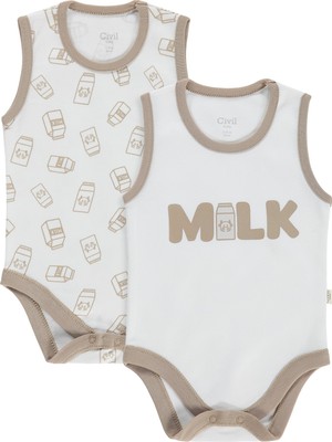 Civil Baby Milk Baskılı 2'li Set 3-18 Ay Çıtçıtlı Badi - Ekru