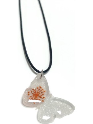 Zero Land Gld-Spt- Sultanotu Çiçeği Kelebek Epoksi Kolye-Beyaz