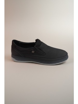 Modayak Ata M580 Siyah Velvet Hakiki Deri Poli Gri Taban Günlük Erkek Ayakkabı