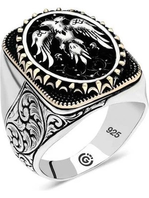 Inure Jewelry Gümüş Çift Başlı Kartal Oval Erkek Yüzük