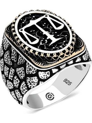 Inure Jewelry Gümüş Adalet Terazisi Oval Erkek Yüzük