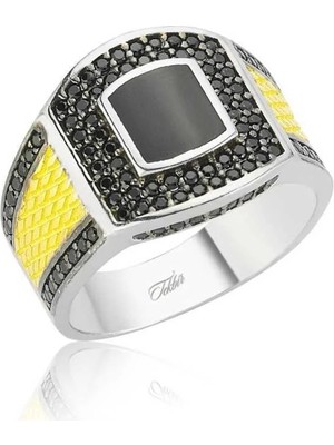 Inure Jewelry Gümüş Siyah Taşlı Erkek Yüzük