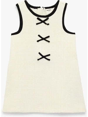 Koton Kız Çocuk Kolsuz Bisiklet Yaka Fiyonk Detaylı Tüvit Jile Elbise 6SMG80073AW