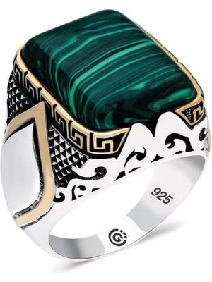 Inure Jewelry ​gümüş Malahit Taşlı Kare Erkek Yüzük