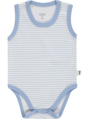 Civil Baby Çizgili 3-36 Ay Çıtçıtlı Badi - Mavi