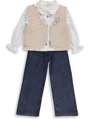 Obelia Kız Çocuk Yelekli Gömlekli 2-5 Yaş Takım - Bej