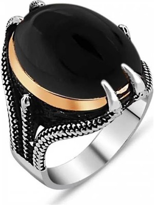 Inure Jewelry Gümüş Siyah Taşlı Kartal Pençesi Erkek Yüzük