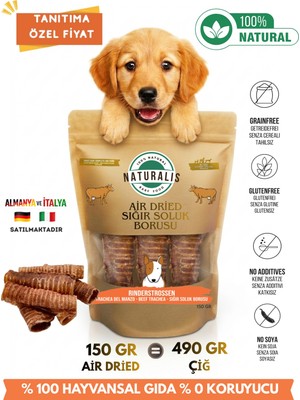 Dana Gırtlak %100 Doğal Çiğnemelik Köpek Ödül Maması Airdried Kurutulmuş Soluk Borusu 150 gr