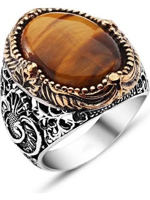 Inure Jewelry Gümüş Kaplan Gözü Taşlı Erkek Yüzük