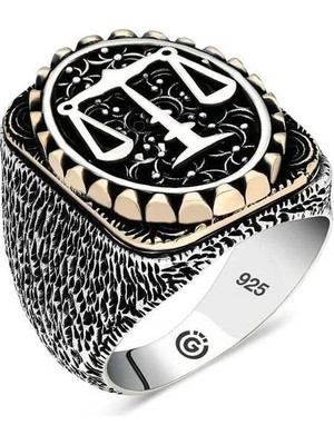 Inure Jewelry Gümüş Adalet Terazisi Oval Erkek Yüzük
